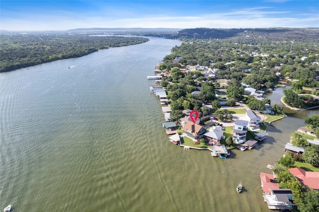 aerial view featuring a water view