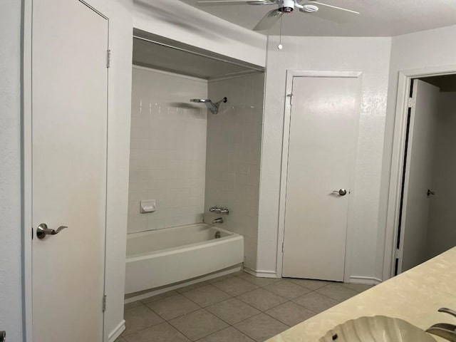 12404 Sceptre Cv, Austin, TX 78727 - full bathroom featuring tile patterned floors, bathing tub / shower combination, vanity, and a ceiling fan