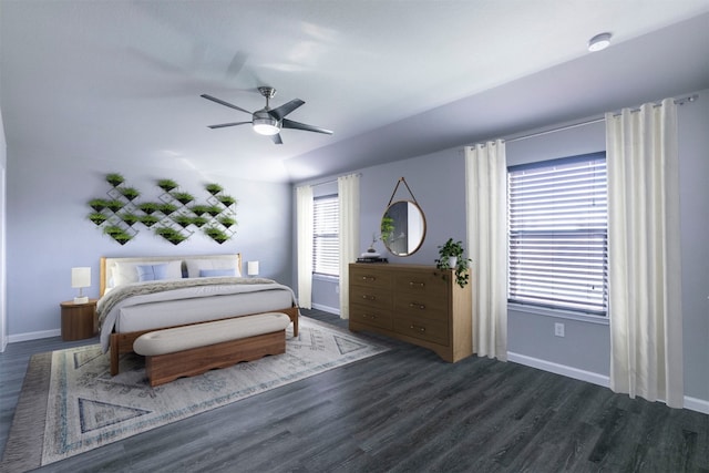 bedroom featuring dark hardwood / wood-style flooring and ceiling fan