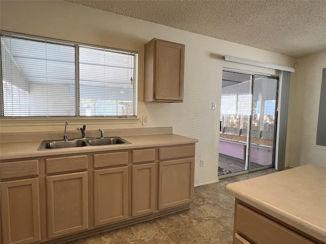 kitchen with a wealth of natural light, sink, and a textured ceiling