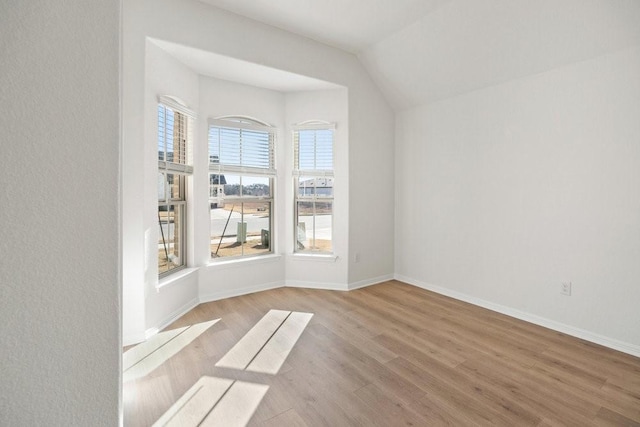 interior space featuring vaulted ceiling and light hardwood / wood-style floors