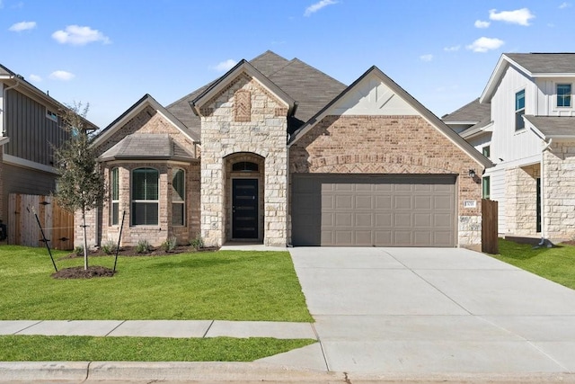 view of front of house with a garage and a front yard