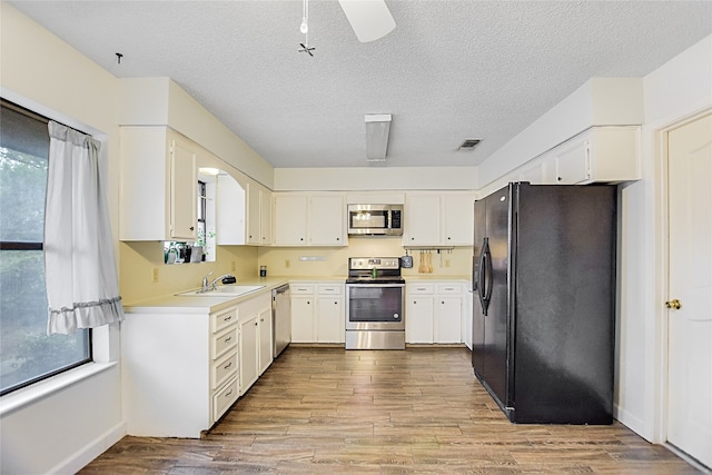 kitchen with a healthy amount of sunlight, stainless steel appliances, and light wood-type flooring