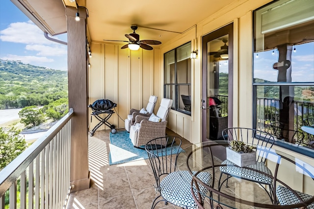 balcony with ceiling fan