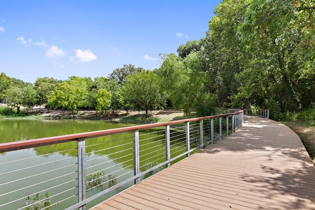 exterior space with a water view