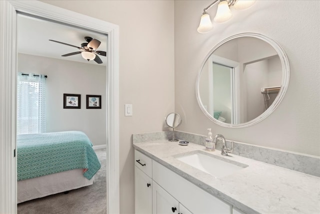 bathroom with vanity and ceiling fan