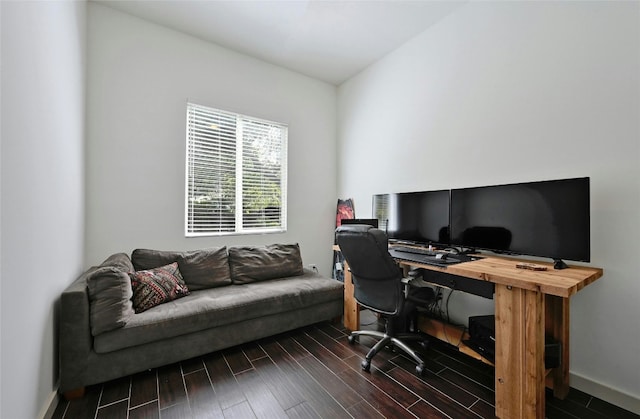 home office featuring dark hardwood / wood-style floors