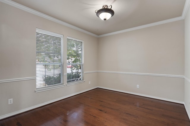 unfurnished room with ornamental molding and dark hardwood / wood-style floors