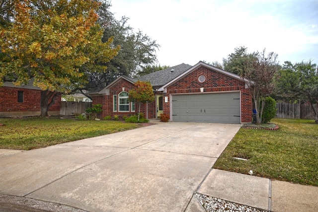 single story home with a front lawn and a garage