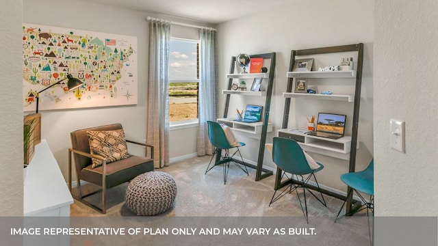 living area with light colored carpet