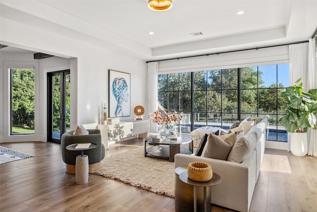 living room with hardwood / wood-style floors