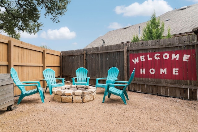 view of patio / terrace featuring a fire pit