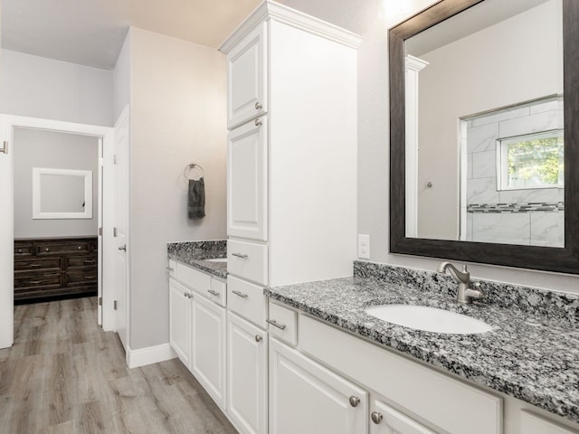 bathroom featuring vanity and wood-type flooring