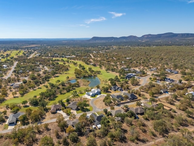 bird's eye view featuring a water and mountain view