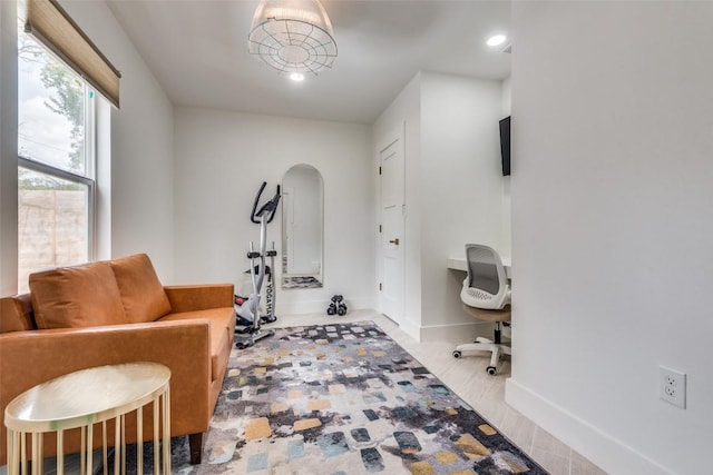 7612 Gault St, Austin, TX 78757 - office area with arched walkways, baseboards, and recessed lighting