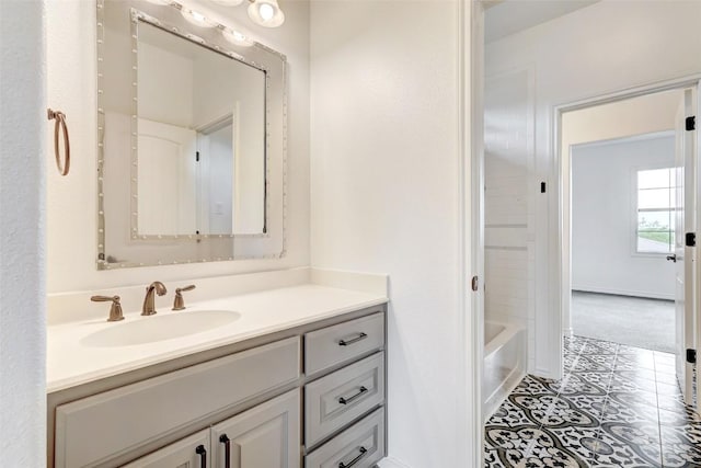 bathroom with vanity and bathing tub / shower combination