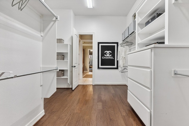 walk in closet featuring dark hardwood / wood-style floors