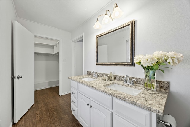 bathroom featuring hardwood / wood-style flooring and vanity