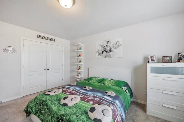 carpeted bedroom featuring a closet