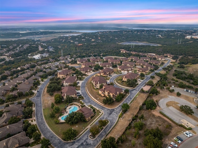 view of aerial view at dusk