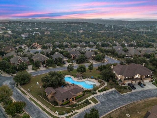 view of aerial view at dusk