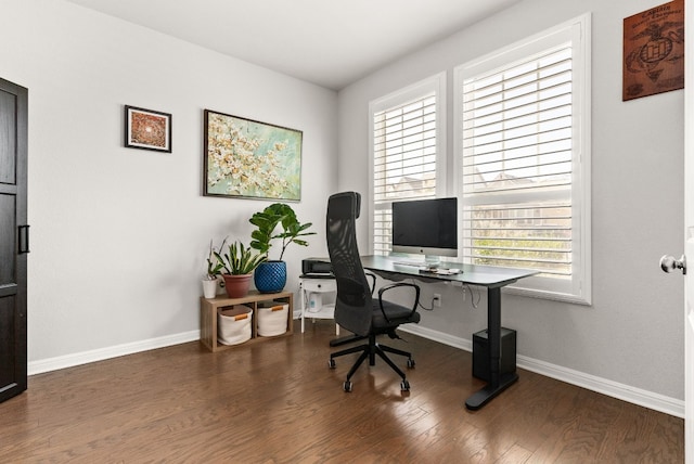 office area featuring a wealth of natural light and dark wood-type flooring