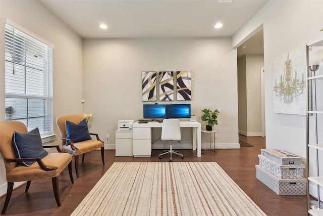 office with dark hardwood / wood-style floors