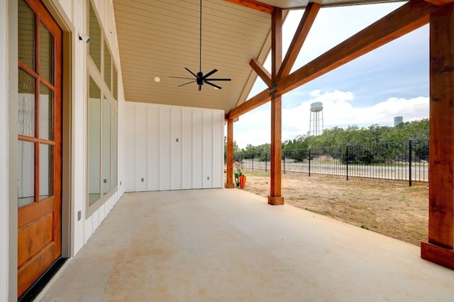 view of patio featuring ceiling fan