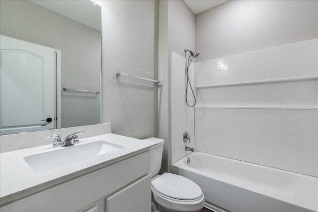 full bathroom with toilet, vanity, and tub / shower combination