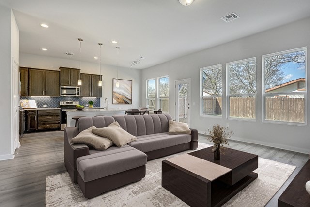 living room featuring light hardwood / wood-style floors