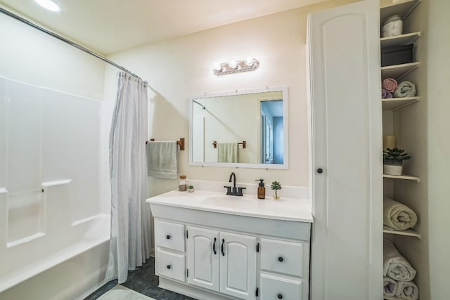 bathroom featuring vanity and shower / tub combo