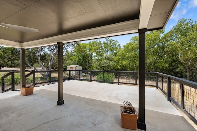 view of patio with ceiling fan