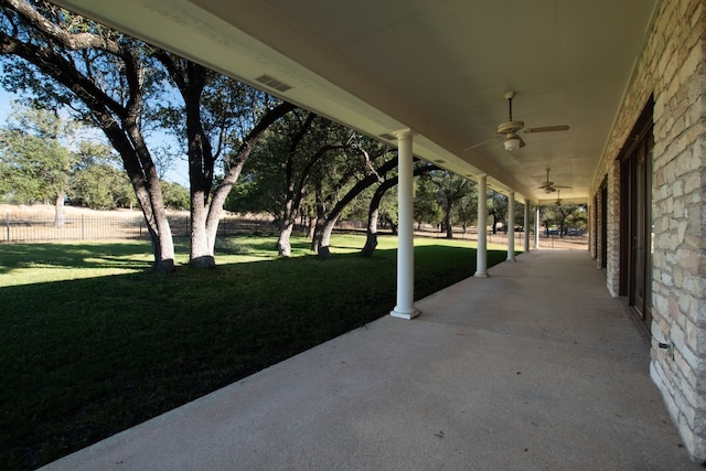 view of patio / terrace featuring ceiling fan