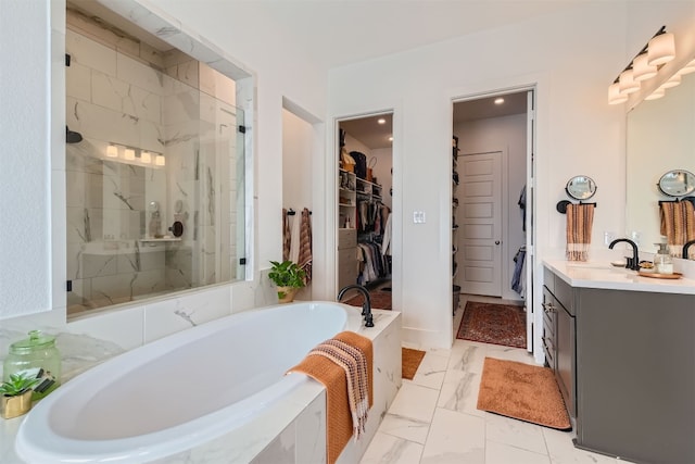 bathroom with vanity and plus walk in shower