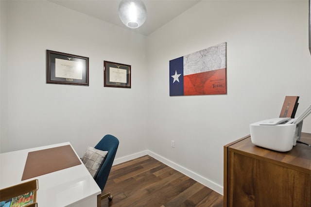 home office featuring dark hardwood / wood-style flooring