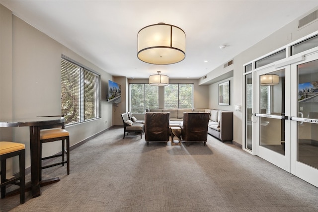 dining area with carpet floors