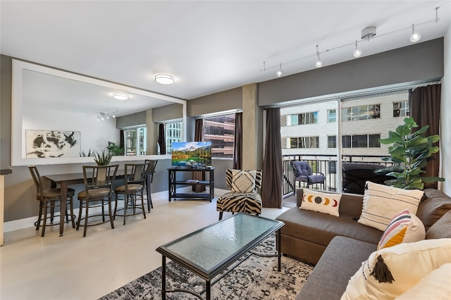 living room featuring concrete floors