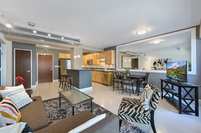 living room with sink