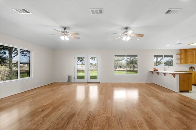 116 Wren St, Highland Haven, TX 78654 - unfurnished living room with ceiling fan, light wood-style flooring, and recessed lighting