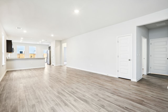 unfurnished living room featuring light hardwood / wood-style flooring