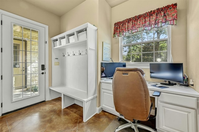 home office featuring tile patterned floors