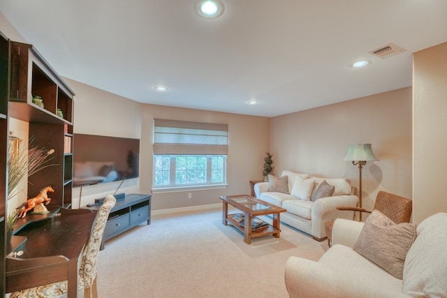 living room with light carpet