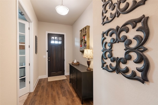 entryway with dark wood-type flooring