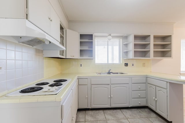 kitchen with backsplash, sink, and white cabinets