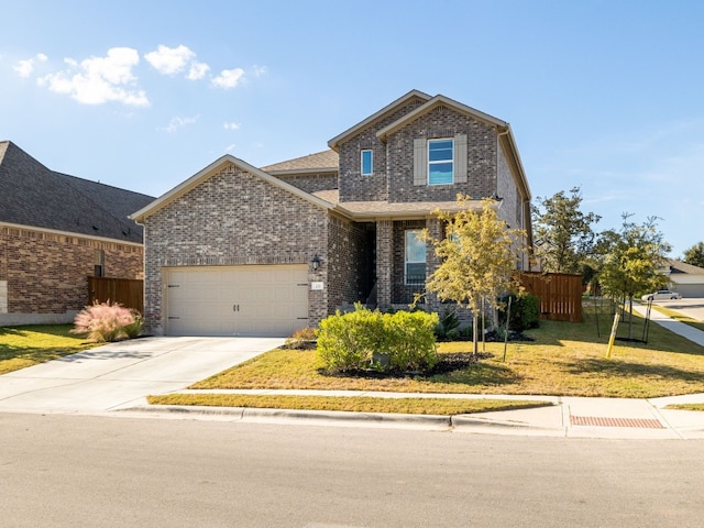 front facade featuring a front yard and a garage