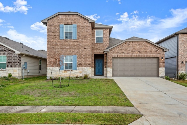 view of front property with a garage and a front lawn