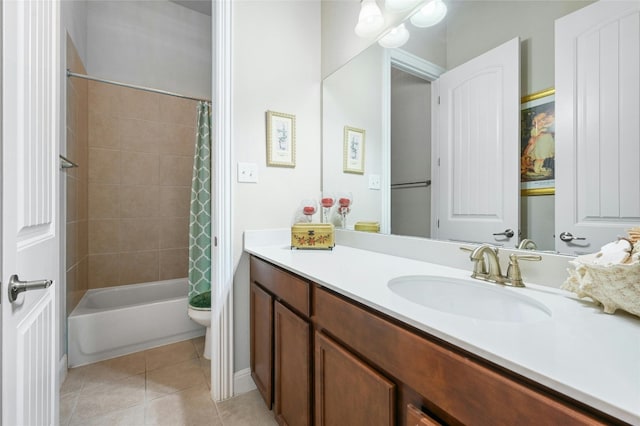 full bathroom with tile patterned floors, vanity, shower / bath combo, and toilet