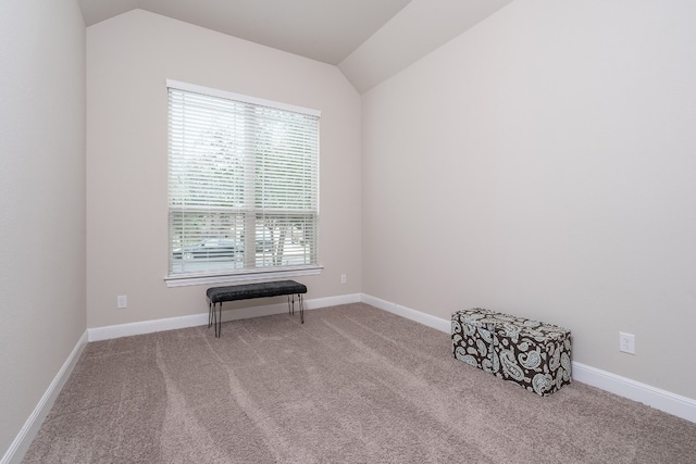 carpeted spare room with lofted ceiling