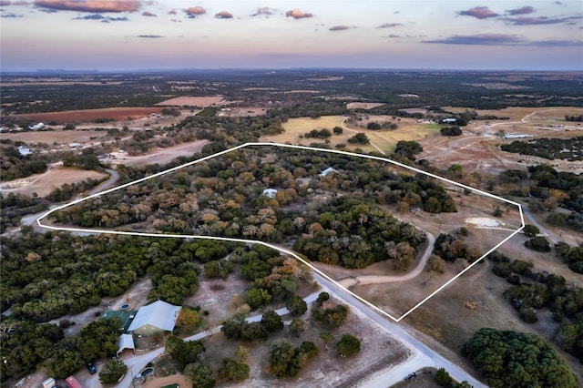 view of aerial view at dusk