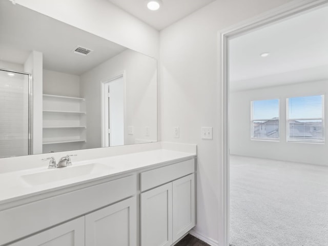 bathroom with vanity and walk in shower